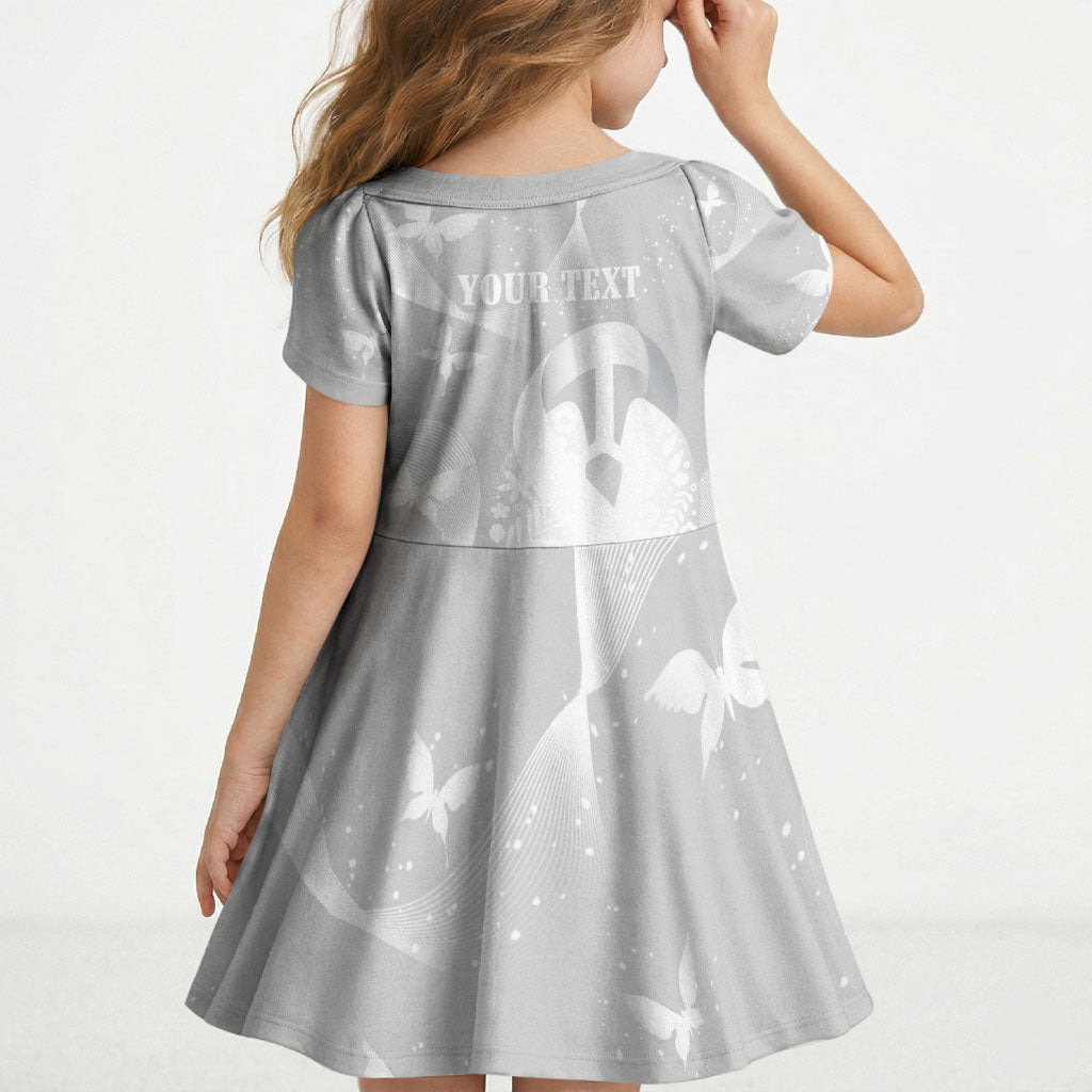 Australia Lung Cancer Support Personalised Kid Short Sleeve Dress Butterfly White Ribbon Art