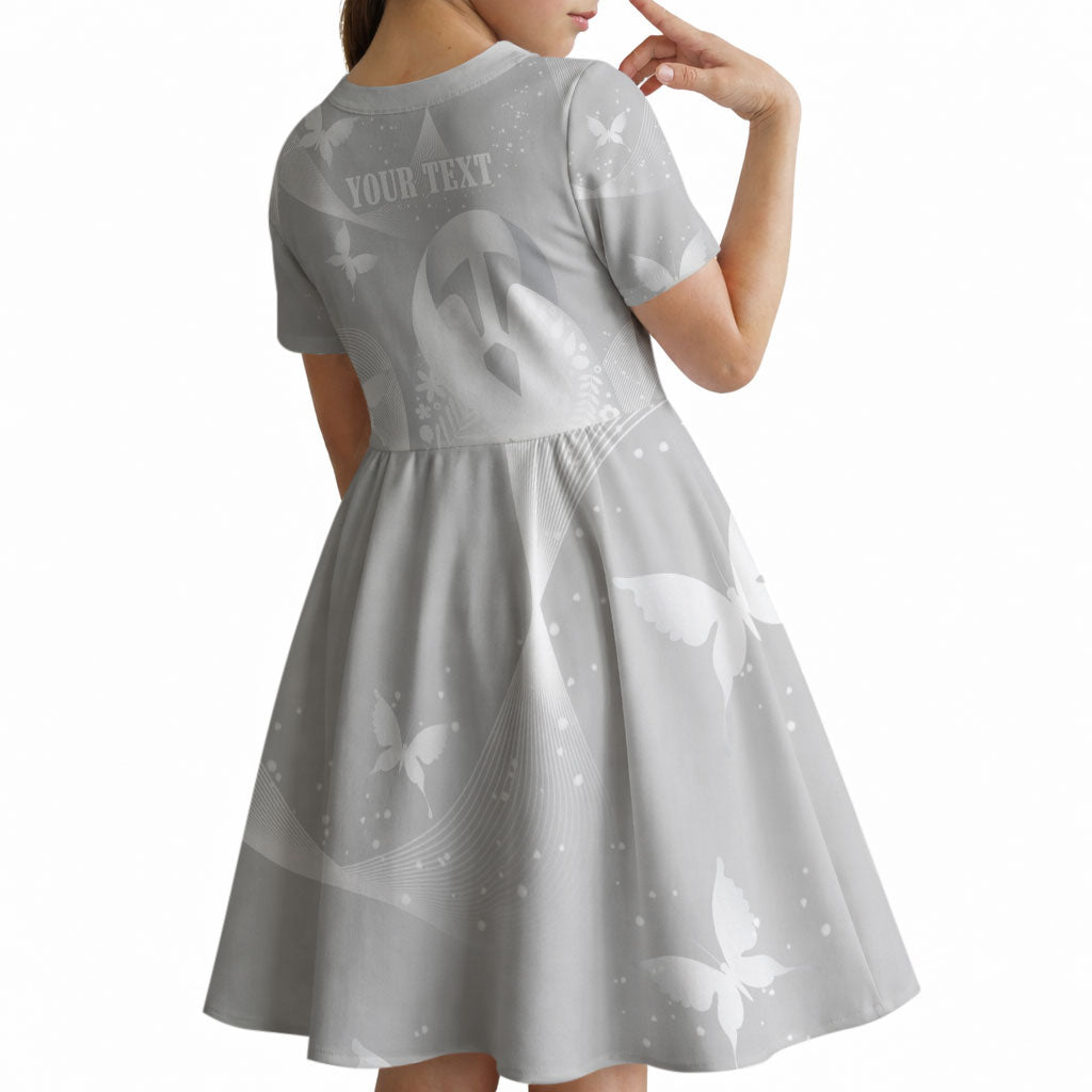 Australia Lung Cancer Support Personalised Kid Short Sleeve Dress Butterfly White Ribbon Art