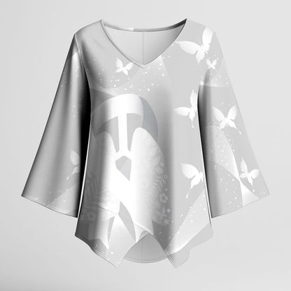Australia Lung Cancer Support Personalised Kimono Sleeve Blouse Butterfly White Ribbon Art