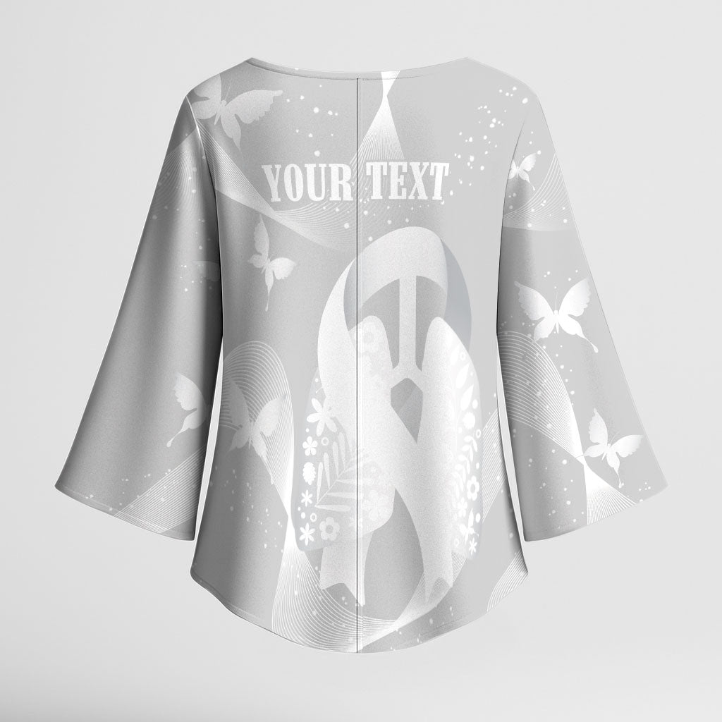 Australia Lung Cancer Support Personalised Kimono Sleeve Blouse Butterfly White Ribbon Art