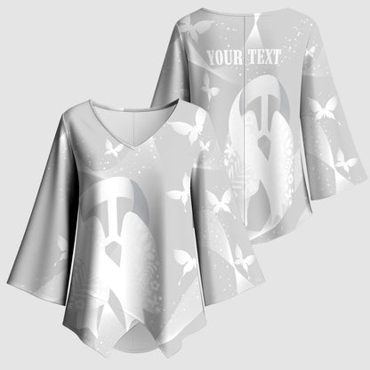Australia Lung Cancer Support Personalised Kimono Sleeve Blouse Butterfly White Ribbon Art