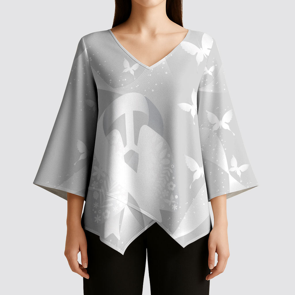Australia Lung Cancer Support Personalised Kimono Sleeve Blouse Butterfly White Ribbon Art