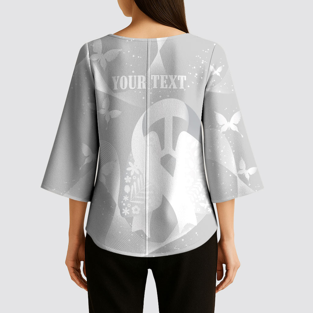Australia Lung Cancer Support Personalised Kimono Sleeve Blouse Butterfly White Ribbon Art