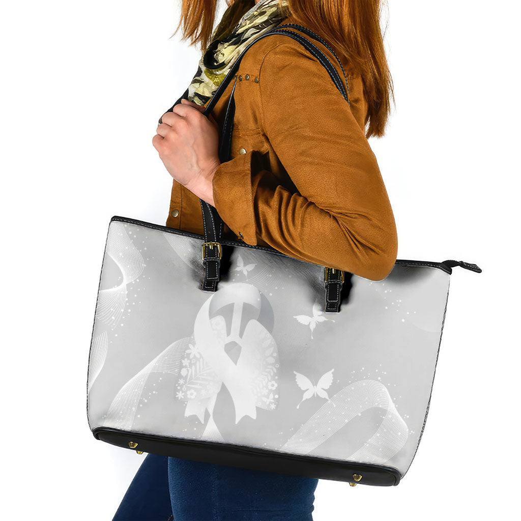 Australia Lung Cancer Support Leather Tote Bag Butterfly White Ribbon Art