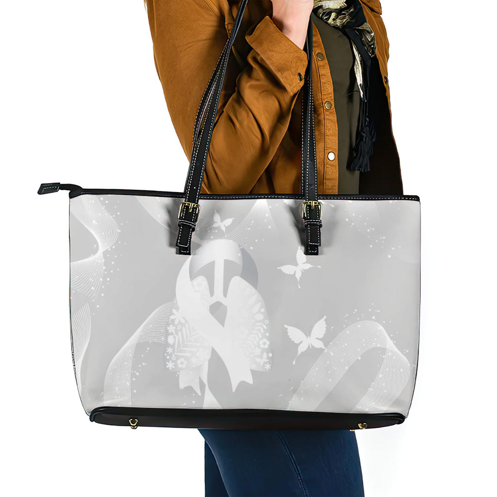 Australia Lung Cancer Support Leather Tote Bag Butterfly White Ribbon Art