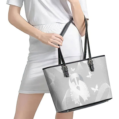 Australia Lung Cancer Support Leather Tote Bag Butterfly White Ribbon Art