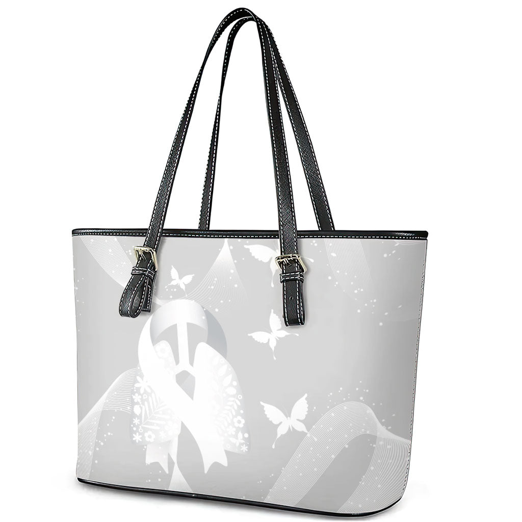 Australia Lung Cancer Support Leather Tote Bag Butterfly White Ribbon Art