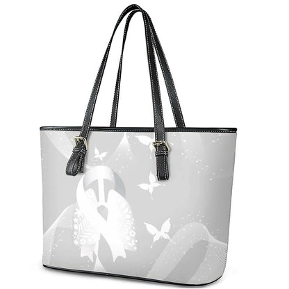 Australia Lung Cancer Support Leather Tote Bag Butterfly White Ribbon Art