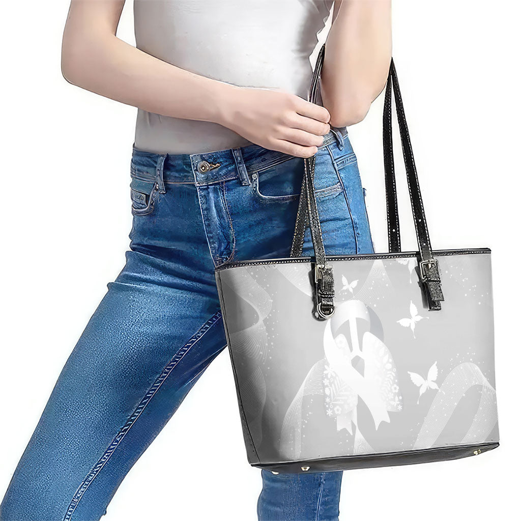 Australia Lung Cancer Support Leather Tote Bag Butterfly White Ribbon Art