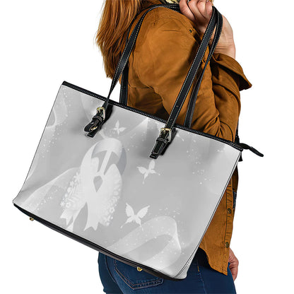 Australia Lung Cancer Support Leather Tote Bag Butterfly White Ribbon Art