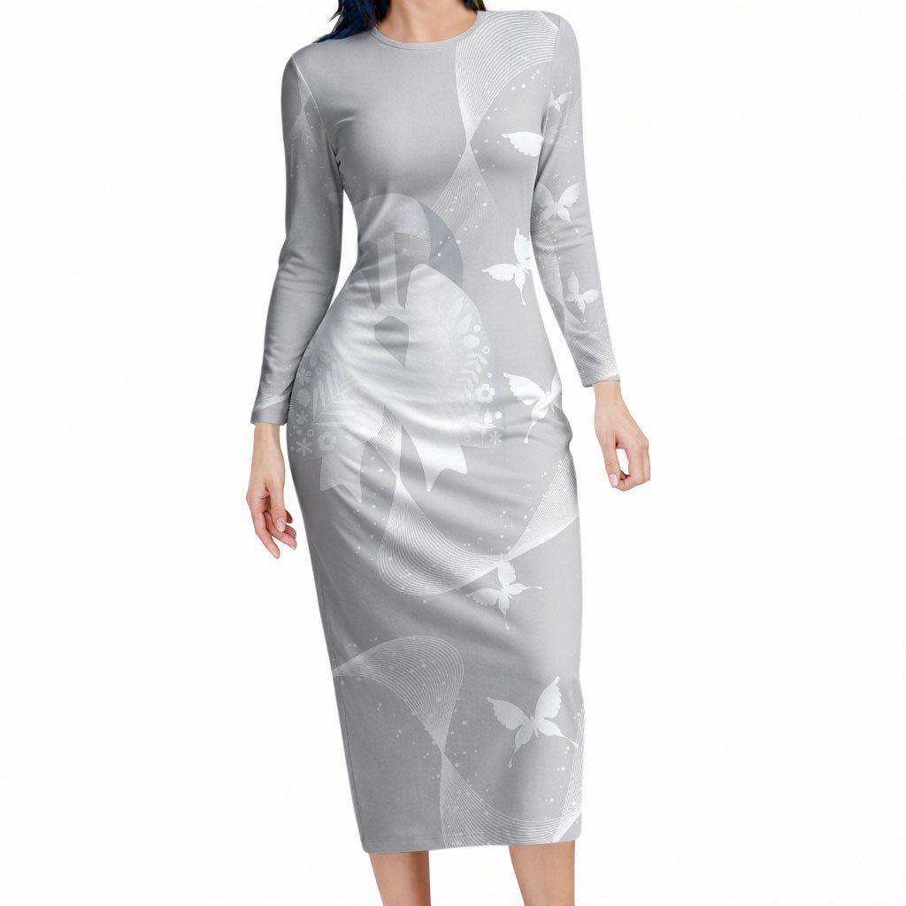 Australia Lung Cancer Support Personalised Long Sleeve Bodycon Dress Butterfly White Ribbon Art
