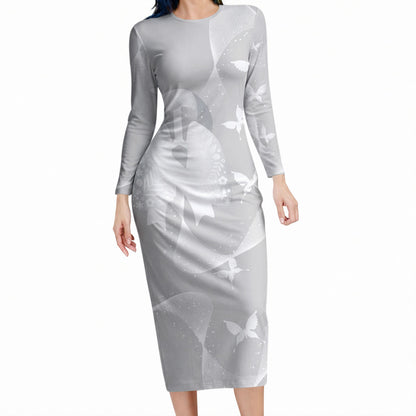 Australia Lung Cancer Support Personalised Long Sleeve Bodycon Dress Butterfly White Ribbon Art
