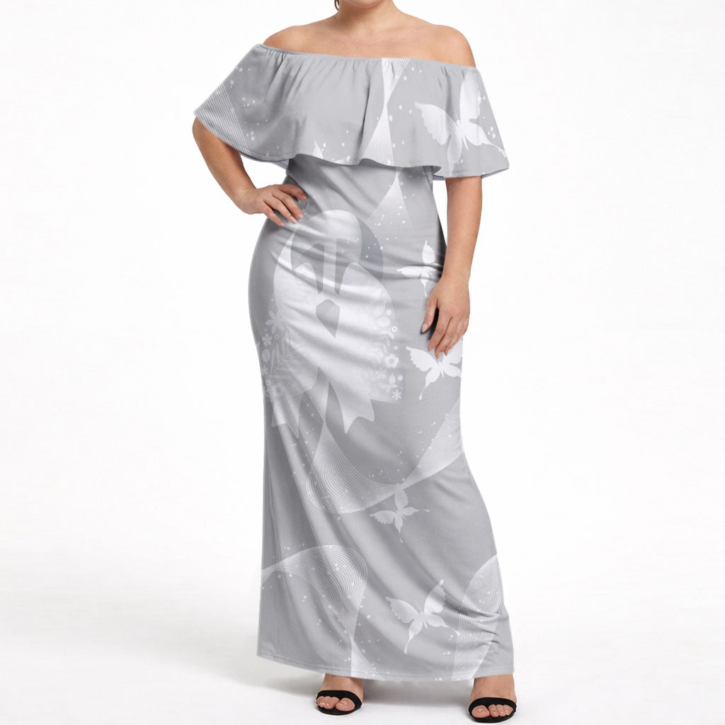 Australia Lung Cancer Support Personalised Off Shoulder Maxi Dress Butterfly White Ribbon Art