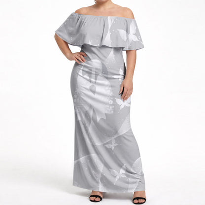 Australia Lung Cancer Support Personalised Off Shoulder Maxi Dress Butterfly White Ribbon Art