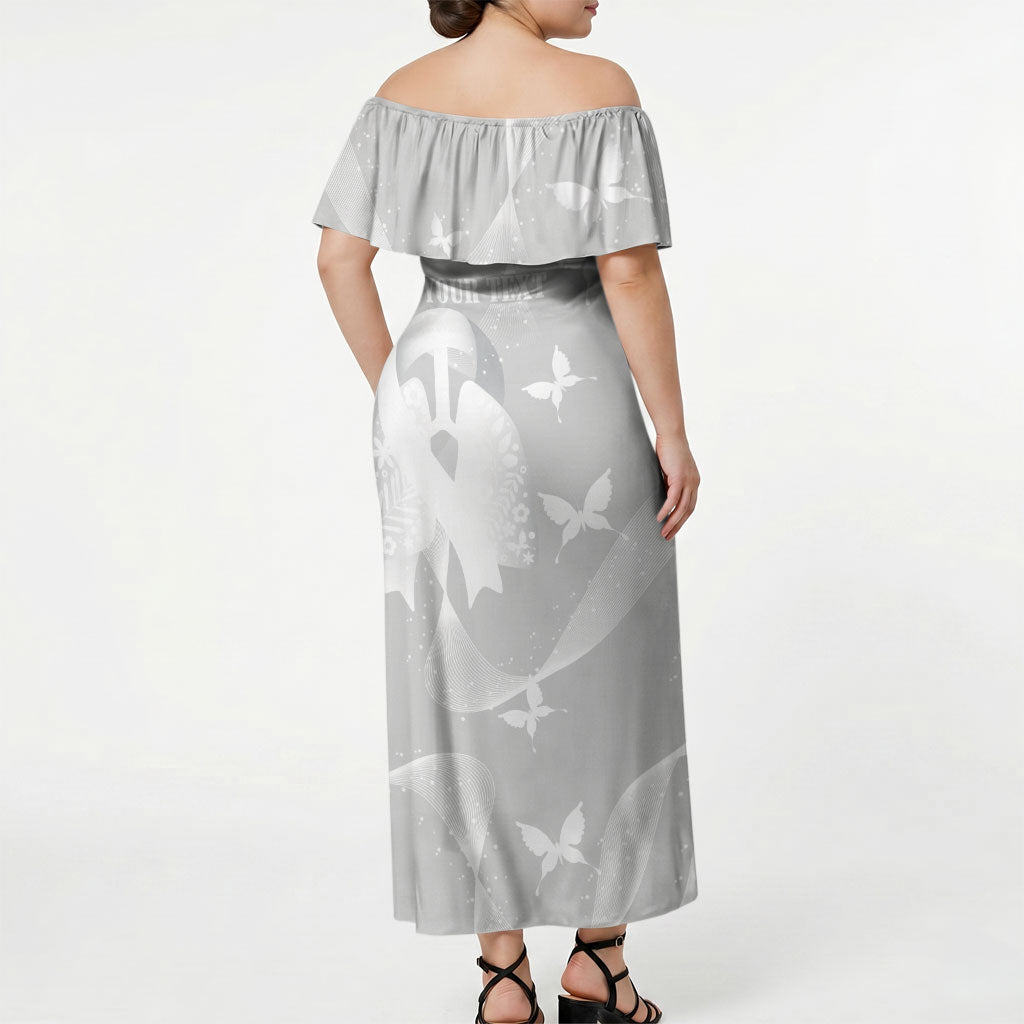 Australia Lung Cancer Support Personalised Off Shoulder Maxi Dress Butterfly White Ribbon Art
