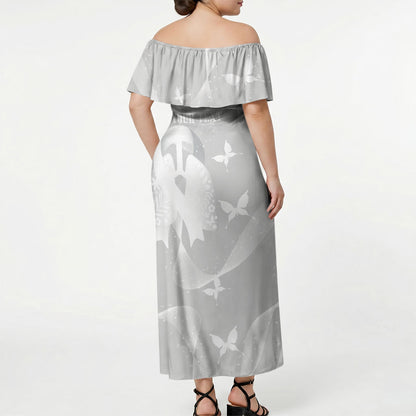 Australia Lung Cancer Support Personalised Off Shoulder Maxi Dress Butterfly White Ribbon Art