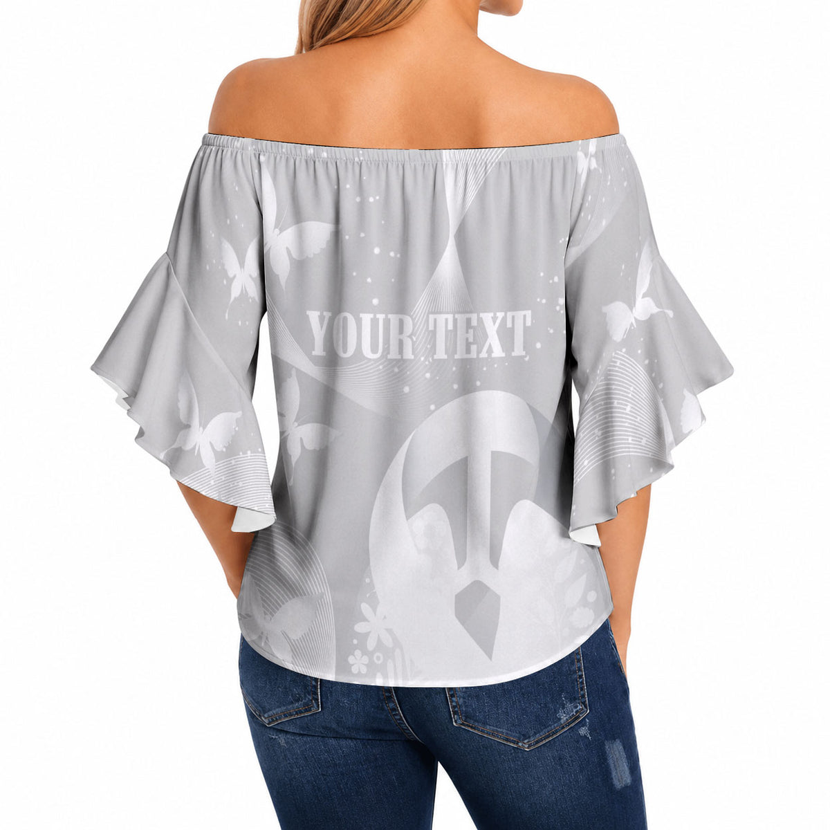 Australia Lung Cancer Support Personalised Off Shoulder Wrap Waist Top Butterfly White Ribbon Art
