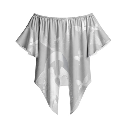 Australia Lung Cancer Support Personalised Off Shoulder Wrap Waist Top Butterfly White Ribbon Art