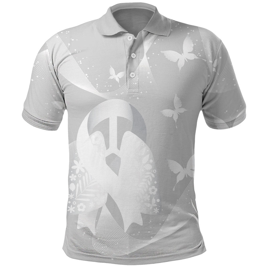 Australia Lung Cancer Support Personalised Polo Shirt Butterfly White Ribbon Art