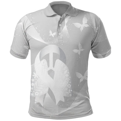 Australia Lung Cancer Support Personalised Polo Shirt Butterfly White Ribbon Art