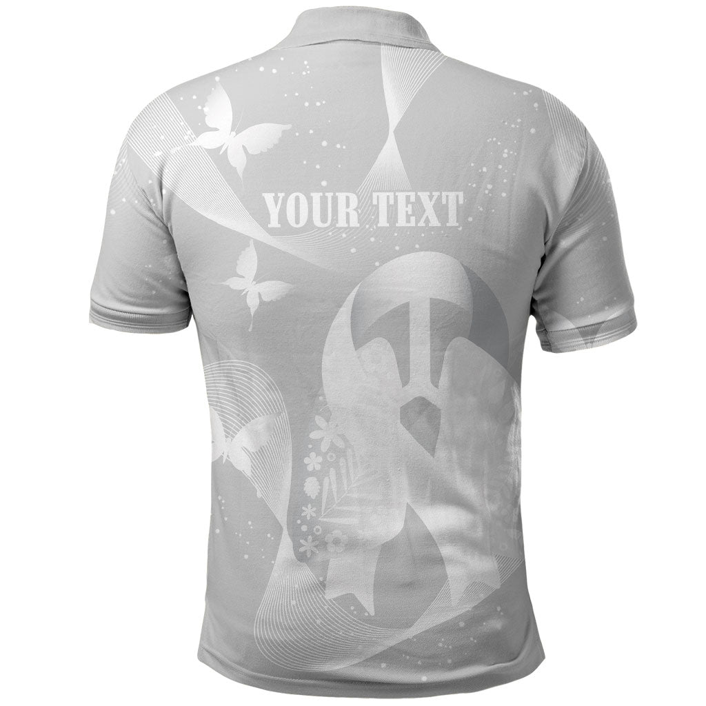 Australia Lung Cancer Support Personalised Polo Shirt Butterfly White Ribbon Art
