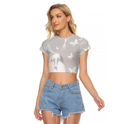 Australia Lung Cancer Support Personalised Raglan Cropped T Shirt Butterfly White Ribbon Art