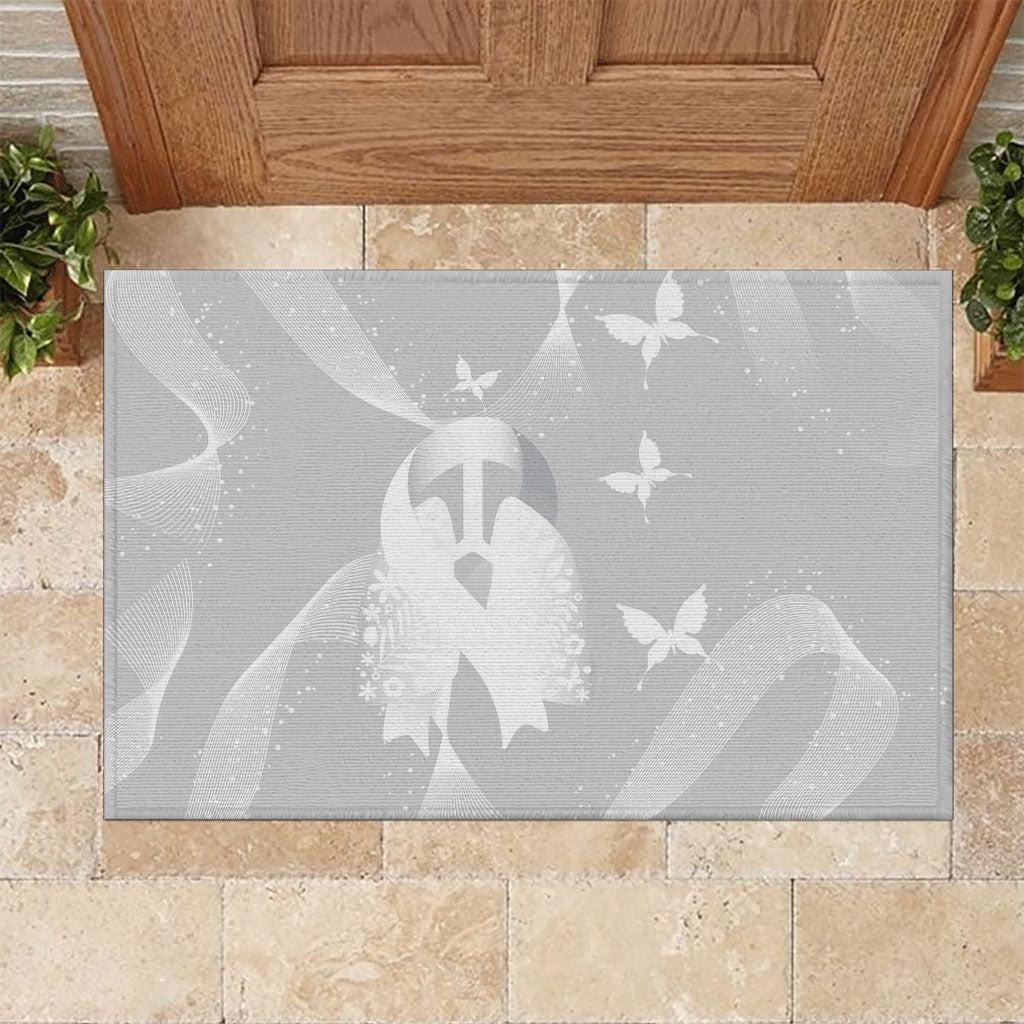 Australia Lung Cancer Support Rubber Doormat Butterfly White Ribbon Art