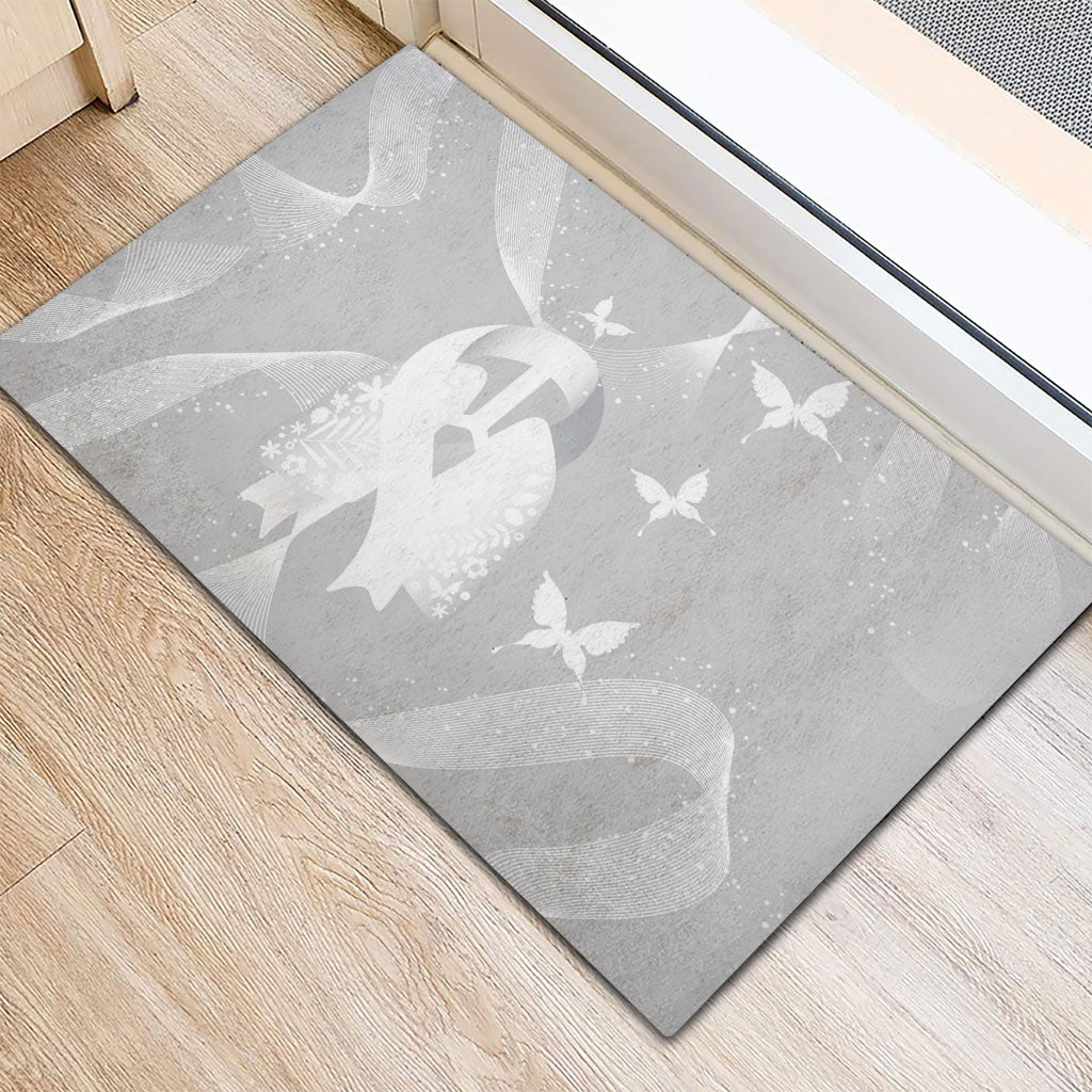 Australia Lung Cancer Support Rubber Doormat Butterfly White Ribbon Art