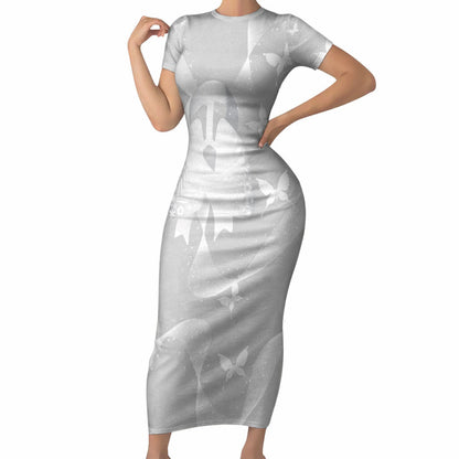 Australia Lung Cancer Support Personalised Short Sleeve Bodycon Dress Butterfly White Ribbon Art