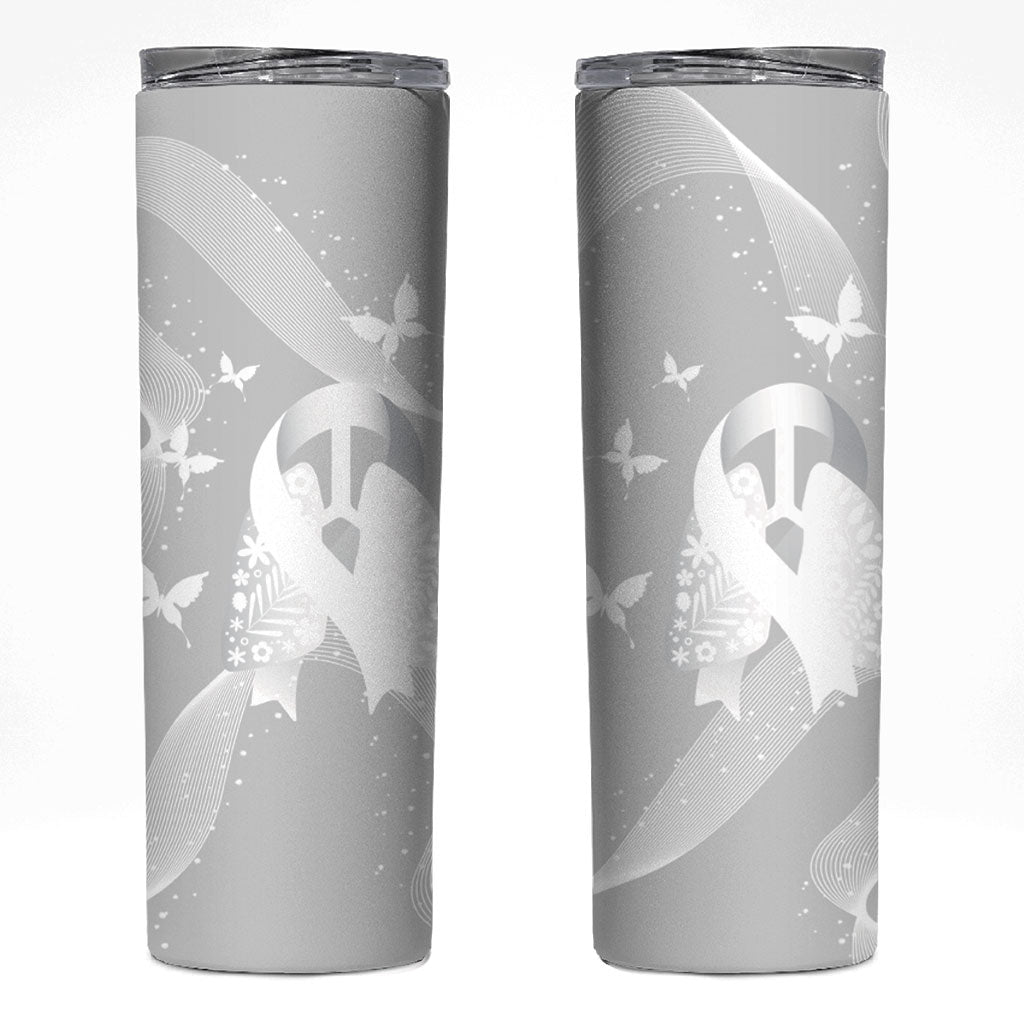 Australia Lung Cancer Support Personalised Skinny Tumbler Butterfly White Ribbon Art