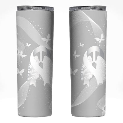 Australia Lung Cancer Support Personalised Skinny Tumbler Butterfly White Ribbon Art