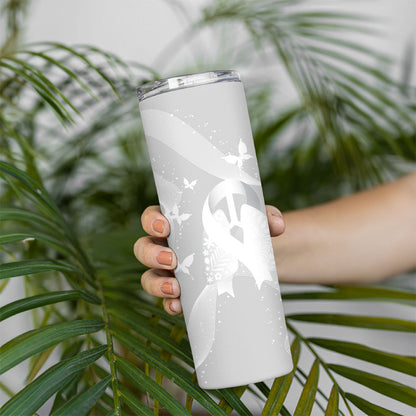 Australia Lung Cancer Support Personalised Skinny Tumbler Butterfly White Ribbon Art