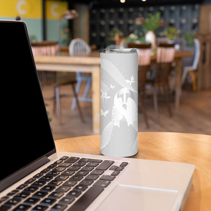 Australia Lung Cancer Support Personalised Skinny Tumbler Butterfly White Ribbon Art