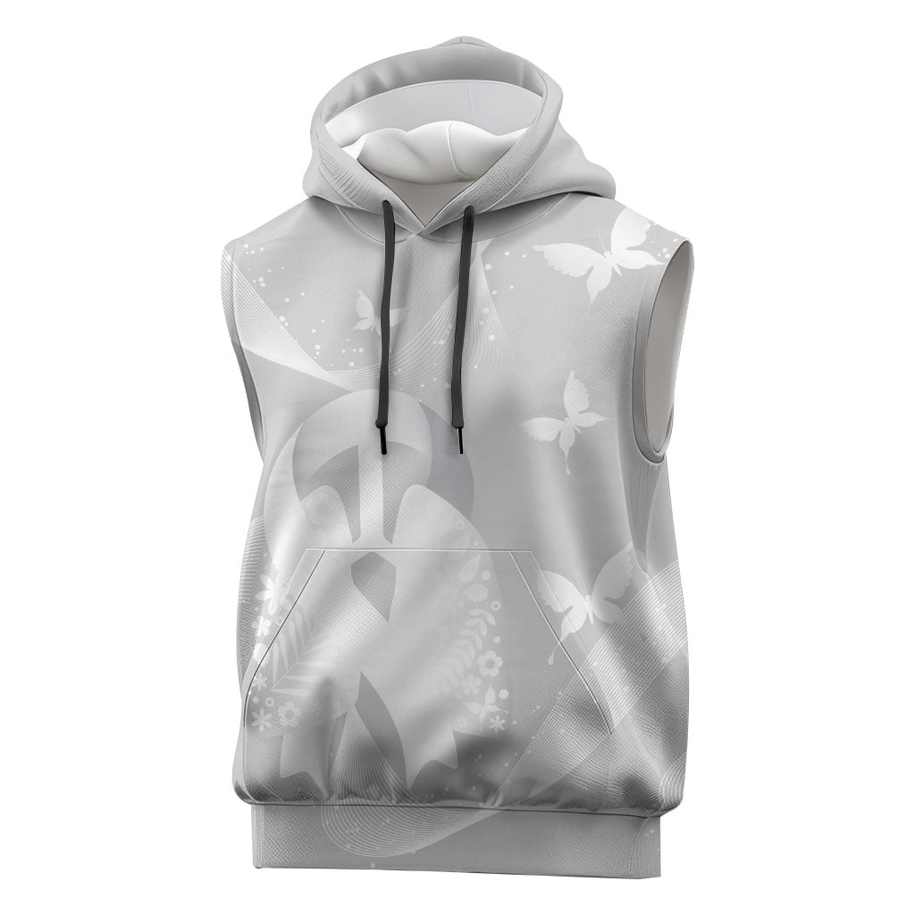 Australia Lung Cancer Support Personalised Sleeveless Hoodie Butterfly White Ribbon Art