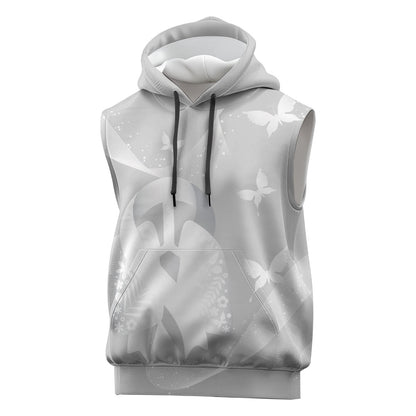 Australia Lung Cancer Support Personalised Sleeveless Hoodie Butterfly White Ribbon Art