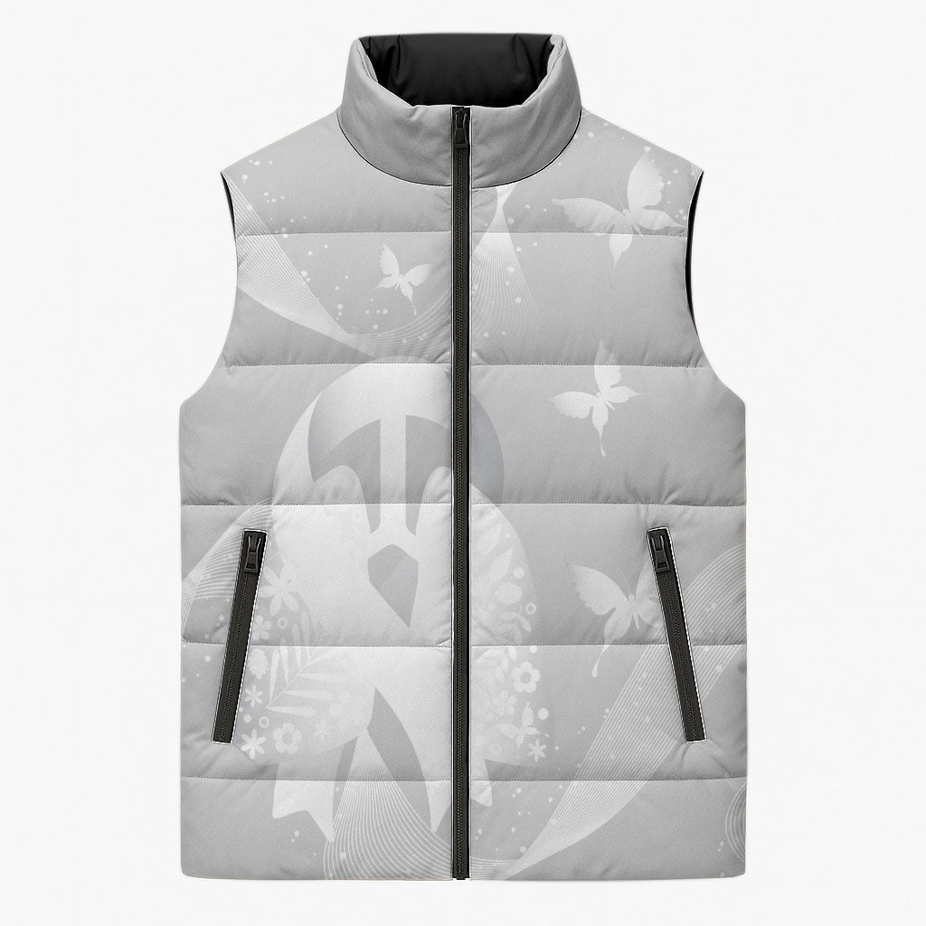 Australia Lung Cancer Support Personalised Sleeveless Puffer Jacket Butterfly White Ribbon Art