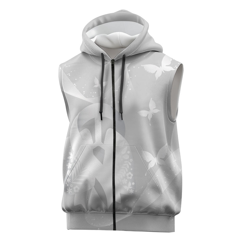 Australia Lung Cancer Support Personalised Sleeveless Zip Hoodie Butterfly White Ribbon Art