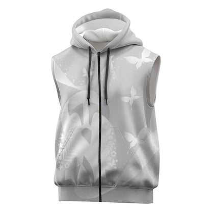 Australia Lung Cancer Support Personalised Sleeveless Zip Hoodie Butterfly White Ribbon Art