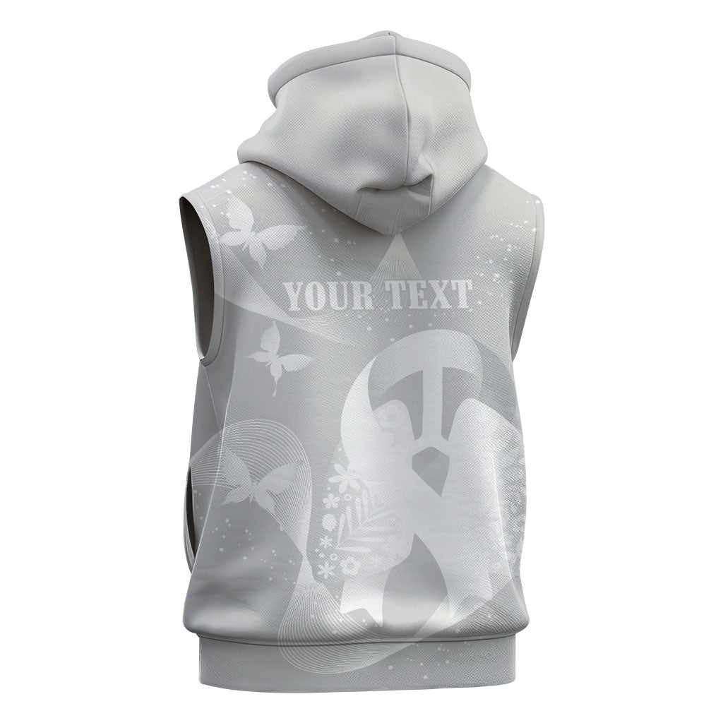 Australia Lung Cancer Support Personalised Sleeveless Zip Hoodie Butterfly White Ribbon Art
