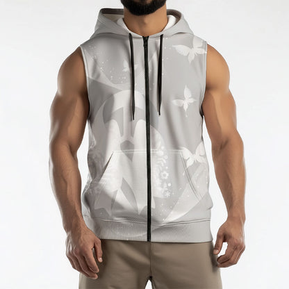 Australia Lung Cancer Support Personalised Sleeveless Zip Hoodie Butterfly White Ribbon Art