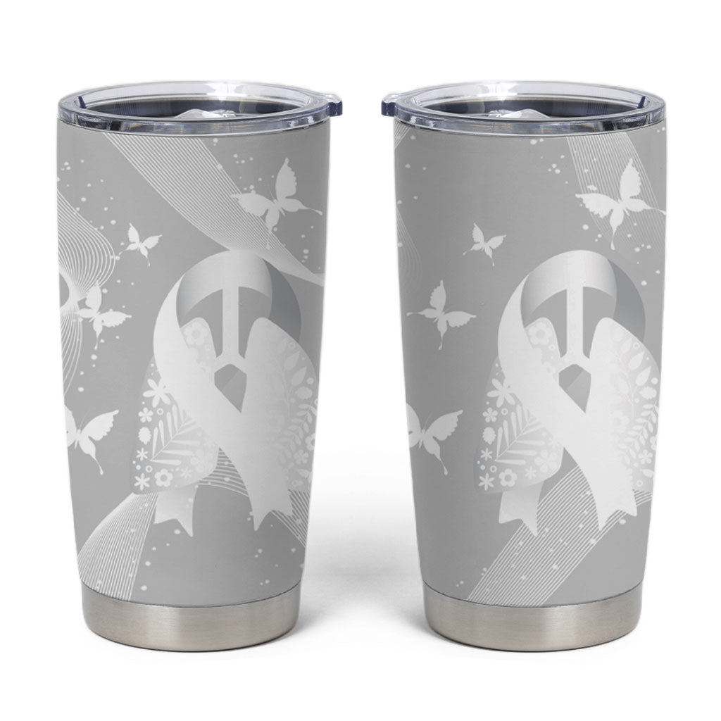 Australia Lung Cancer Support Personalised Tumbler Cup Butterfly White Ribbon Art