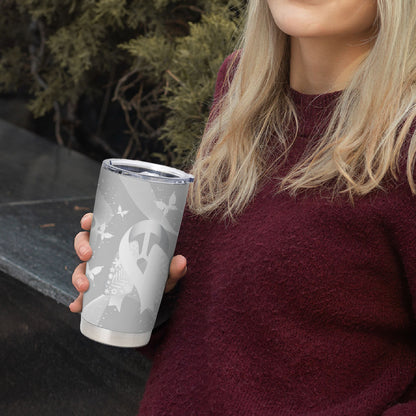 Australia Lung Cancer Support Personalised Tumbler Cup Butterfly White Ribbon Art