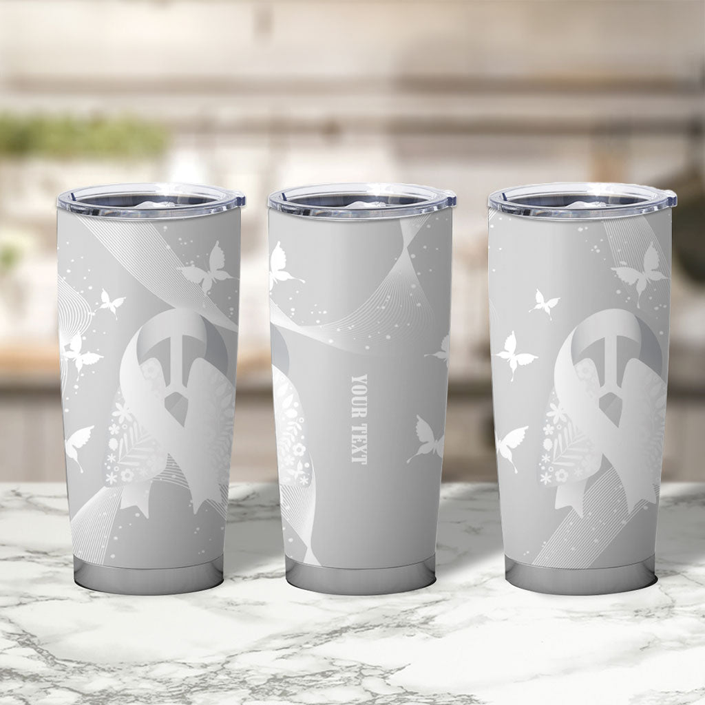 Australia Lung Cancer Support Personalised Tumbler Cup Butterfly White Ribbon Art