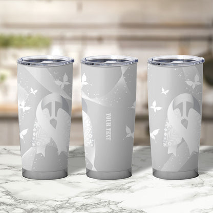 Australia Lung Cancer Support Personalised Tumbler Cup Butterfly White Ribbon Art