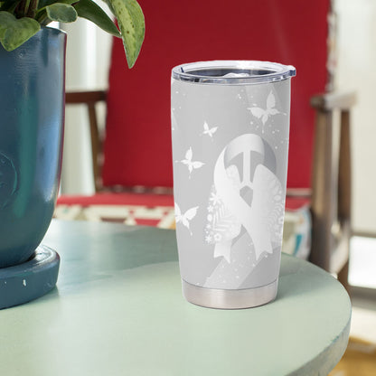 Australia Lung Cancer Support Personalised Tumbler Cup Butterfly White Ribbon Art