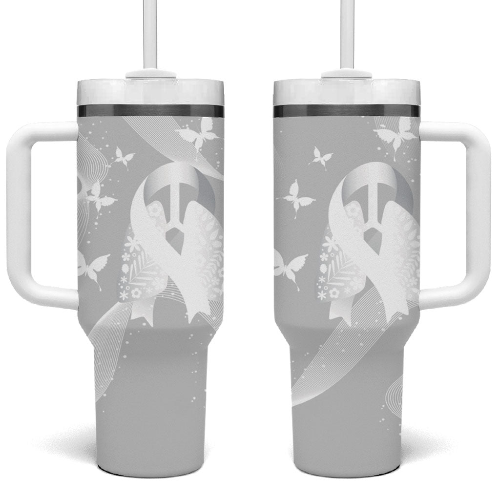 Australia Lung Cancer Support Personalised Tumbler With Handle Butterfly White Ribbon Art