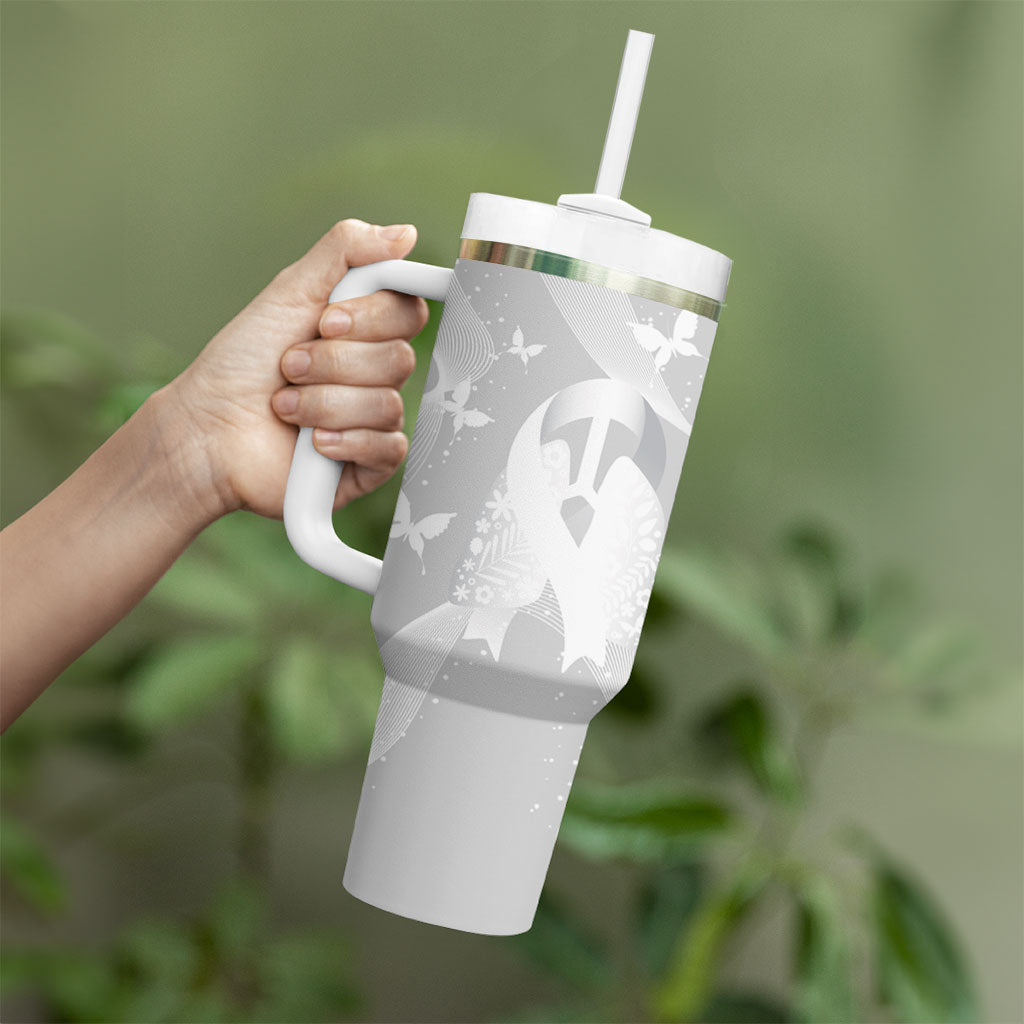 Australia Lung Cancer Support Personalised Tumbler With Handle Butterfly White Ribbon Art