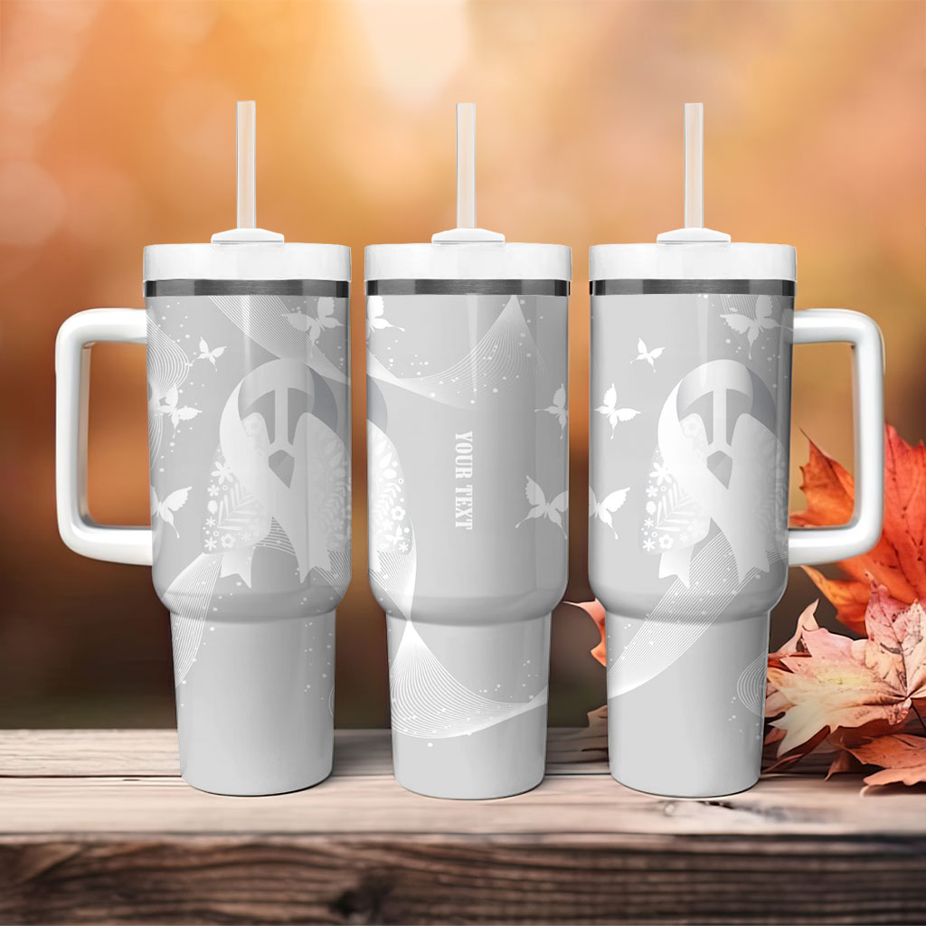 Australia Lung Cancer Support Personalised Tumbler With Handle Butterfly White Ribbon Art