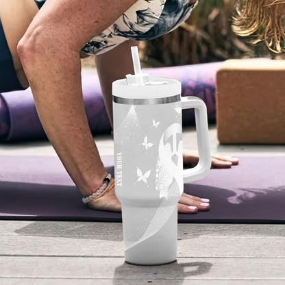 Australia Lung Cancer Support Personalised Tumbler With Handle Butterfly White Ribbon Art