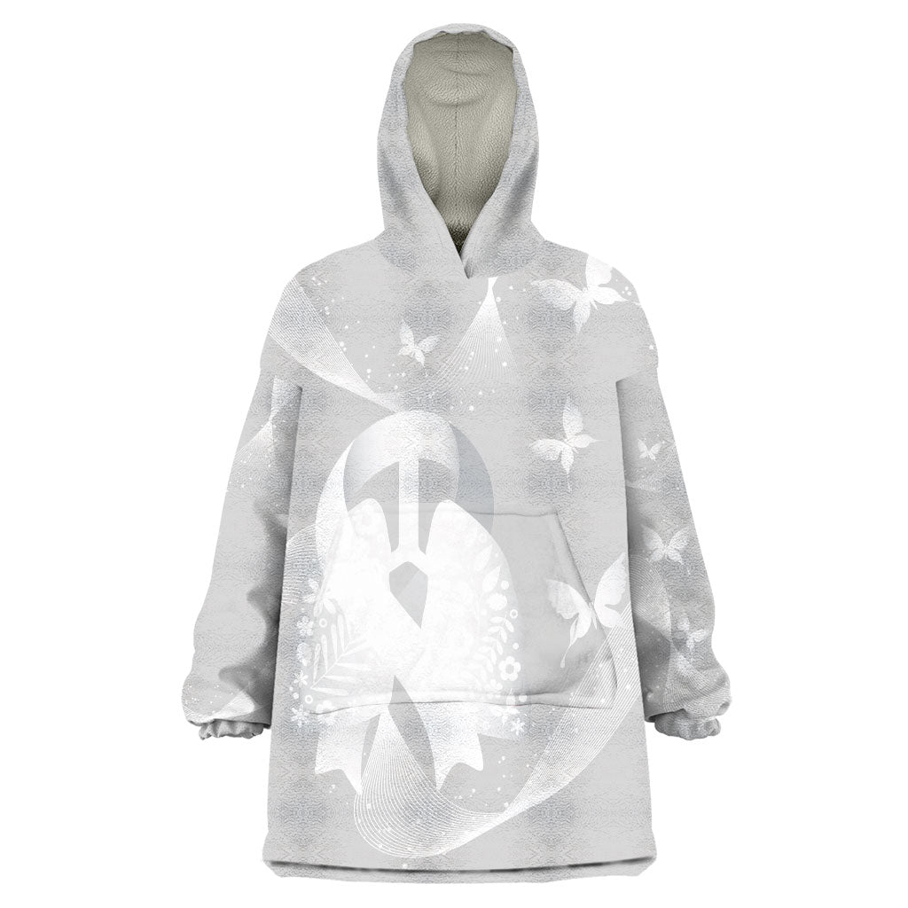 Australia Lung Cancer Support Personalised Wearable Blanket Hoodie Butterfly White Ribbon Art